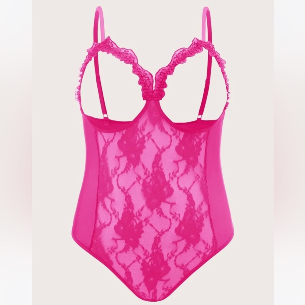 Hot Pink Floral Lace Cut Out Teddy Bodysuit Women’s 1xl Hot Wife Barbie